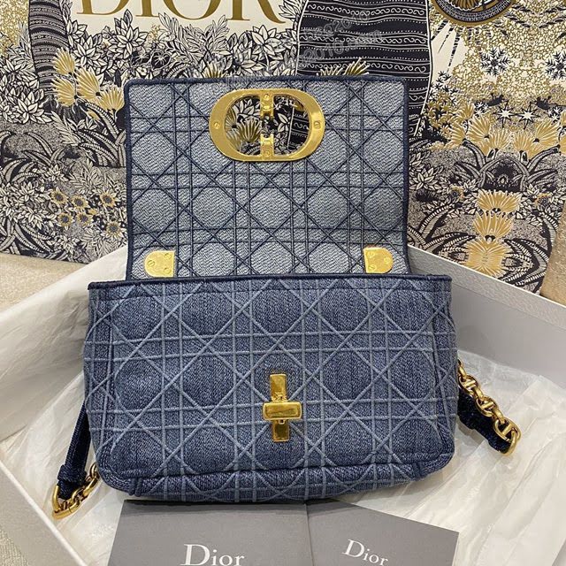 Dior女包 迪奧Caro水洗牛仔藍菱格紋包包 Dior肩背斜挎包  dfk1853